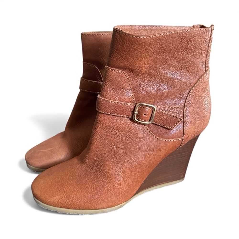 J. Crew Brown Leather Wedge Ankle Boots sz 8